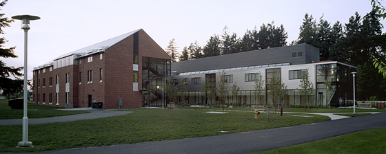 The newly built Morken Center for Learning and Technology sporting stainless steel siding and roofing from Millenium Tiles, Pacific Lutheran University